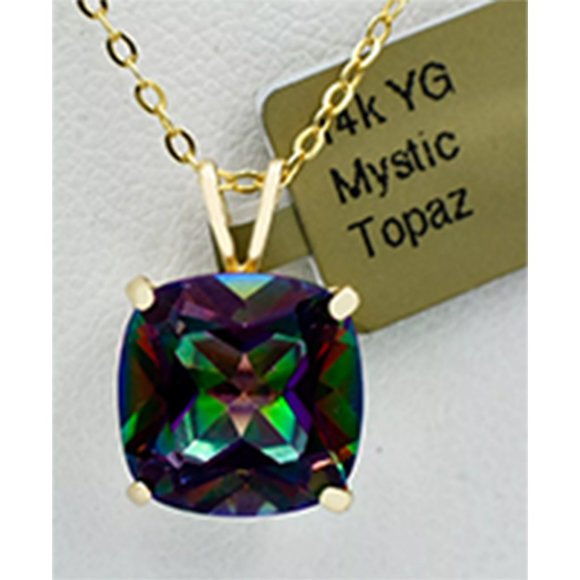 Created 4.28 Cts Mystic Topaz Pendant 14k Yellow Gold